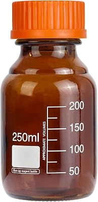 Lab Media Storage Amber Bottles Brown Graduated Glass Container GL45 Screw Cap Leakproof Multi-Purpose for Scientific | Pack of 10 Orange,250ml