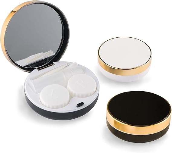 2 Pack Fashion Eyecare 4-in-1 Contact Lens Case, Lightweight Portable Contact Lens Case Kit with Mirror, Travel Solution Includes Contact Lens Remover Tool with Bottle and Tweezers