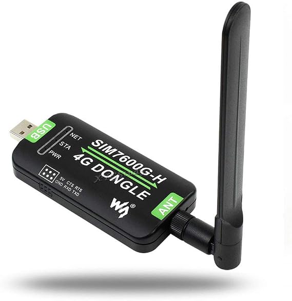 SIM7600G-H 4G DONGLE with Antenna,USB/UART Communication,Support 2G/3G/4G Connectiona GNSS Positioning up to 150Mbps Downlink for Raspberry Pi/Laptop/PC/Drone/Industrial Computer