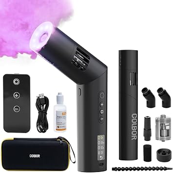 COLBOR CF5 Portable Fog Machine with Remote Control, 40W Rechargeable Handheld Smoke Machine for Photography/Christmas/Cosplay, Mini Fogger with RGB Lighting & Tyndall Effect (Indoor/Outdoor Use)