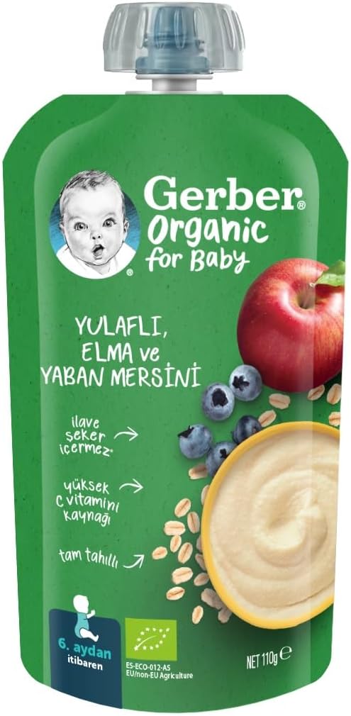 Gerber Organic Yulaflı Elma ve Yaban Mersini Püre 110g​