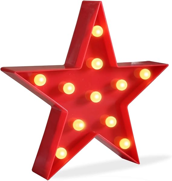 Marquee Light Star Shaped LED Plastic Sign-Lighted Marquee Star Sign Wall Decor Battery Operated (Red)