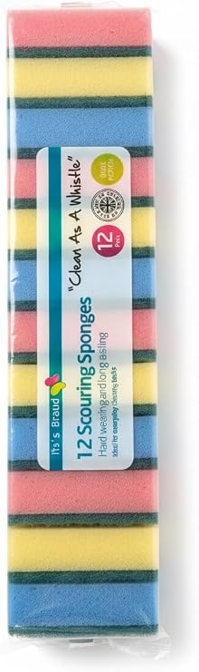 Multi-Colored Scouring Sponges, Heavy Duty Kitchen Cleaning Scrubbers for Dishes and Oven, 12 Pack