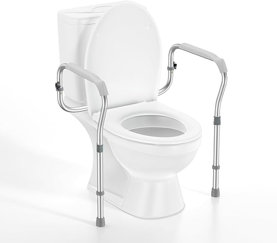 Toilet Safety Rail for Seniors with 2 Reinforced Nuts (Grey) | Height & Width Adjustable Toilet Safety Frame for Elderly, Handicap & Disabled Bathroom Assist Rail with Armrests 250 LBS