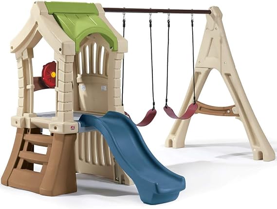 Step2 Play Up Gym Set for Kids, Outdoor Swing Set, Backyard Slide, Swings, Playhouse, Crawl Space, Two Tier, Easy Set Up, Toddlers Ages 3-6 Years Old