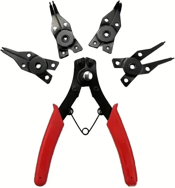 AEE® 4’ü 1 Arada Çok Fonksiyonlu Segman Pensesi Seti – İç & Dış Segmanlar İçin, 45° / 90° / 180° Değiştirilebilir Uçlu, Yaylı Halka Pensesi, Plastik Saplı