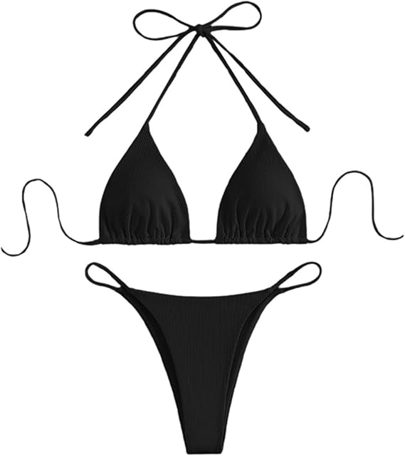 Thong Bikini Sets for Women- Brazilian Micro String Bikinis Sexy 2 Piece Swimsuit Triangle Top Halter Bathing Suits Swimming Costume Women Beach Vacation Holiday Essentials