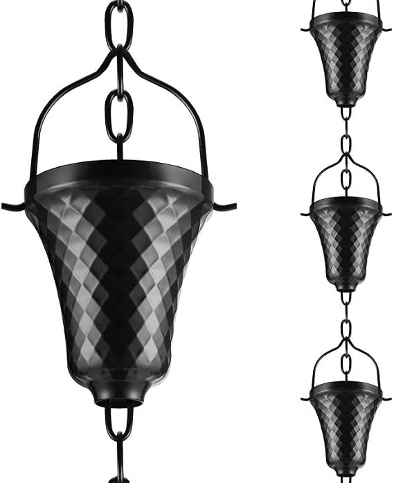 Rain Chains for Gutters Outside Black Powder Coated Downspouts Rain Catcher Diverter Metal Outdoor Decorative, 8.5 FT