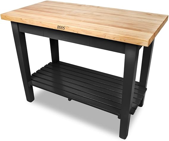 John Boos C Classic Maple Country Work Table - 36"W x 24"D, Two Shelves, Natural Maple Base