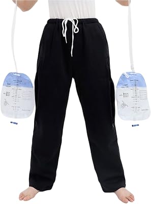 Catheter Pants for MenWomen, Urine Leg Bag Holder Pants with Dual Zippered Pockets Holding Two 2000 ml Foley Catheter Bags for Nephrostomy, CystostomyBlack-M