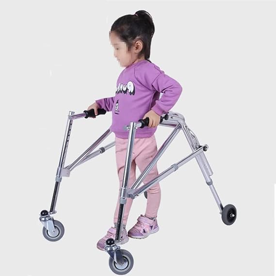 Four-wheeled Walker, Foldable Children's Walker, Four-wheel Standing Training Walker, Suitable for Children's Rehabilitation Training, with Seat Cushion,Small