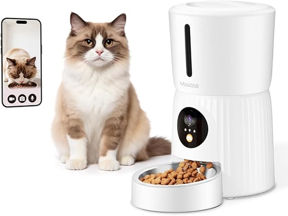 Pet Automatic Feeder, with Wi-Fi Camera, 4L Large Capacity, Remote Operation via Smartphone App, Recording and Playback Function, Prevents Overeating, 2.4G/5G Compatible, 2-Way Power Supply