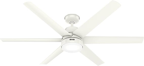 Hunter Skysail, Outdoor or Indoor, Ceiling Fan, Quiet, 60 inch, Fresh White | with LED Light, Standard Mount, Wall Control, 6 Blades, For Patio, Porch, Garage, 52370