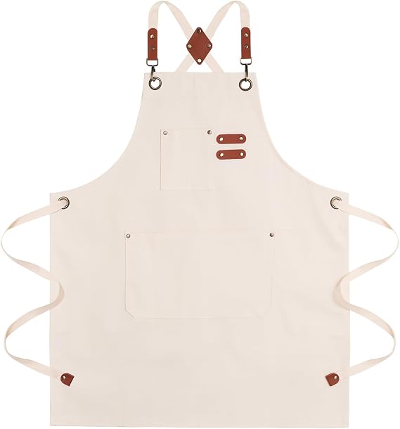 Chef Aprons for Men Canvas Apron with Large Pockets and Adjustable Neck Strap for Cooking,BBQ, Gardening
