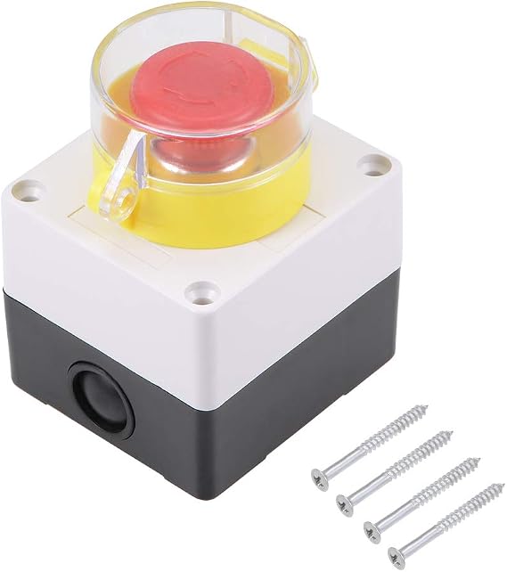 sourcing map Push Button Switch Station Latching NC NO Mushroom Emergency Stop Switch with Protective Cover