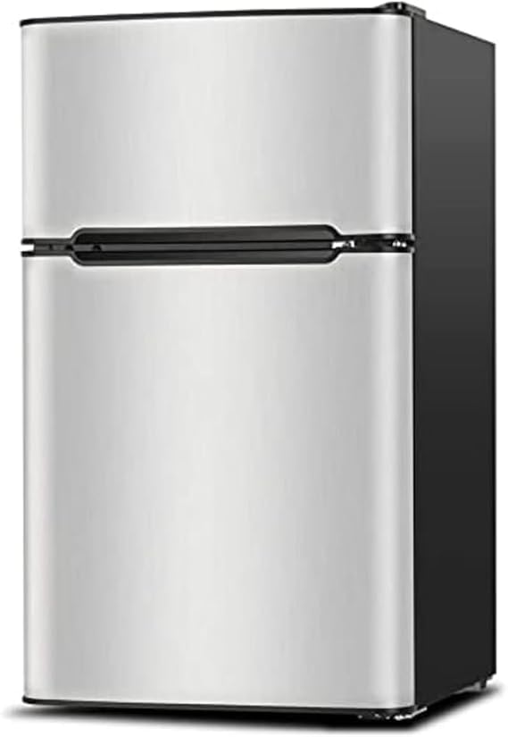 3.2 Cu.Ft Mini Dorm Fridge with Freezer Small Single Door Refrigerator Low Noise Mechanical Thermostat One-Touch Defrosting System Energy Saving Compact Fridge with Freezer for Home Office Bedroom,Silver
