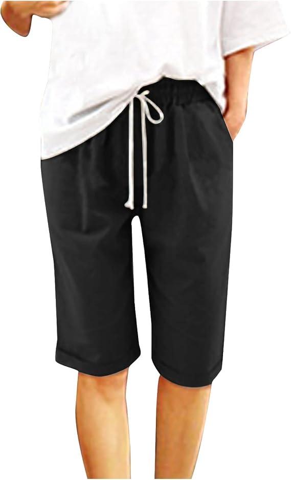 Plus Size Bermuda Shorts for Women Comfy Wide Leg Drawstring Long Trendy Summer Knee Length Shorts