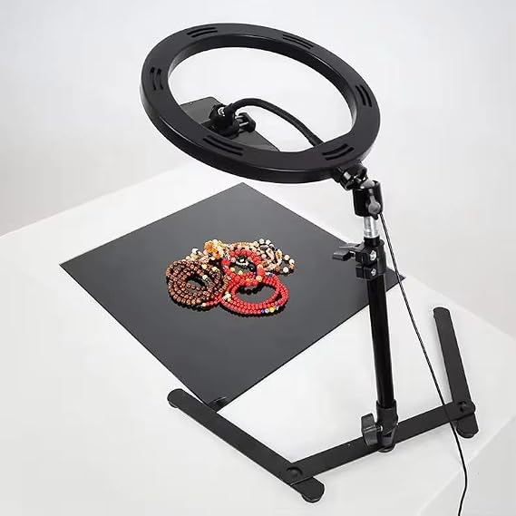 10" Overhead Ring Light & Üstten Çekim Standı | 30–45 cm Ayarlanabilir Yükseklik | 45–90° Eğilebilir Gövde | USB Güçlü, Telefon Tutucu Dahil