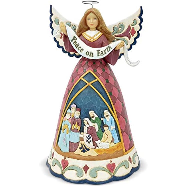 Enesco Jim Shore Heartwood Creek Nativity Angel Peace on Earth a Savior is Born Figurine, 9.75 H, Multicolor