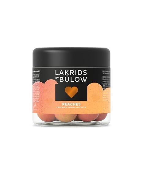 LAKRIDS BY BÜLOW - PEACHES 115g · Danish Gourmet Liquorice Balls - Sweet Liquorice with Peach White Chocolate and Passion Fruit