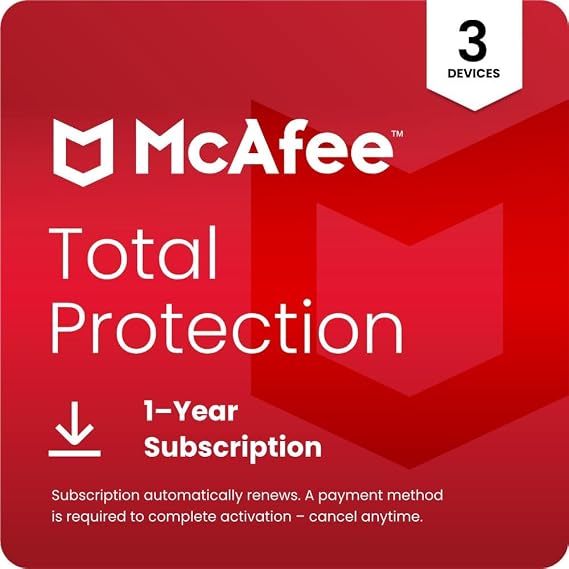 McAfee Total Protection 2026 Antivirus Software for 3 Devices | Auto-Renews