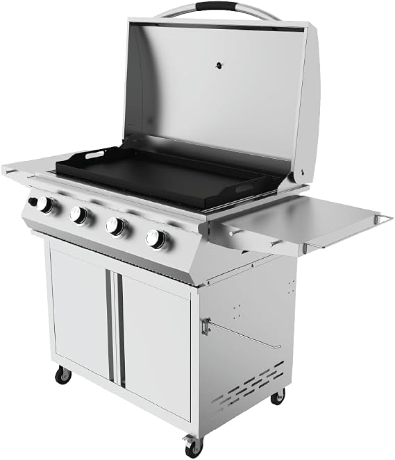 GRILLA Primate Gas Grill & Griddle with Clearview Grease Management System, Heavy-Duty Stainless Steel Design, 490 Square Inches of Cook Space, For Grilling, Outdoor Cooking, and Griddle