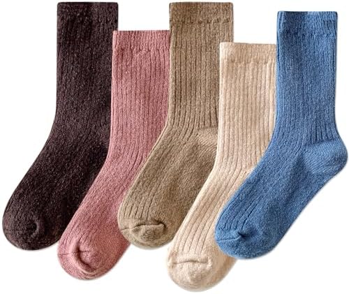 IIG 5 Pairs Women's Vintage Style Thick Wool Warm Winter Crew Socks
