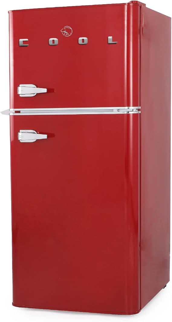Commercial Cool 4.5 Cu. Ft. Refrigerator with Freezer, Vintage Style, Retro Fridge with 2 Slide-Out Glass Shelves, 6-Can Dispenser, Interior Light, R600a Refrigerant, CCRRD45HR, Red