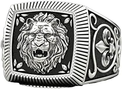 Lion Ring,Gothic Roaring Lion Head Ring for Men, Punk Lion Ring Norse Viking Lion Signet Ring Rock Retro Lion Totem Ring Hip hop Celtics Lion Animal Jewelry