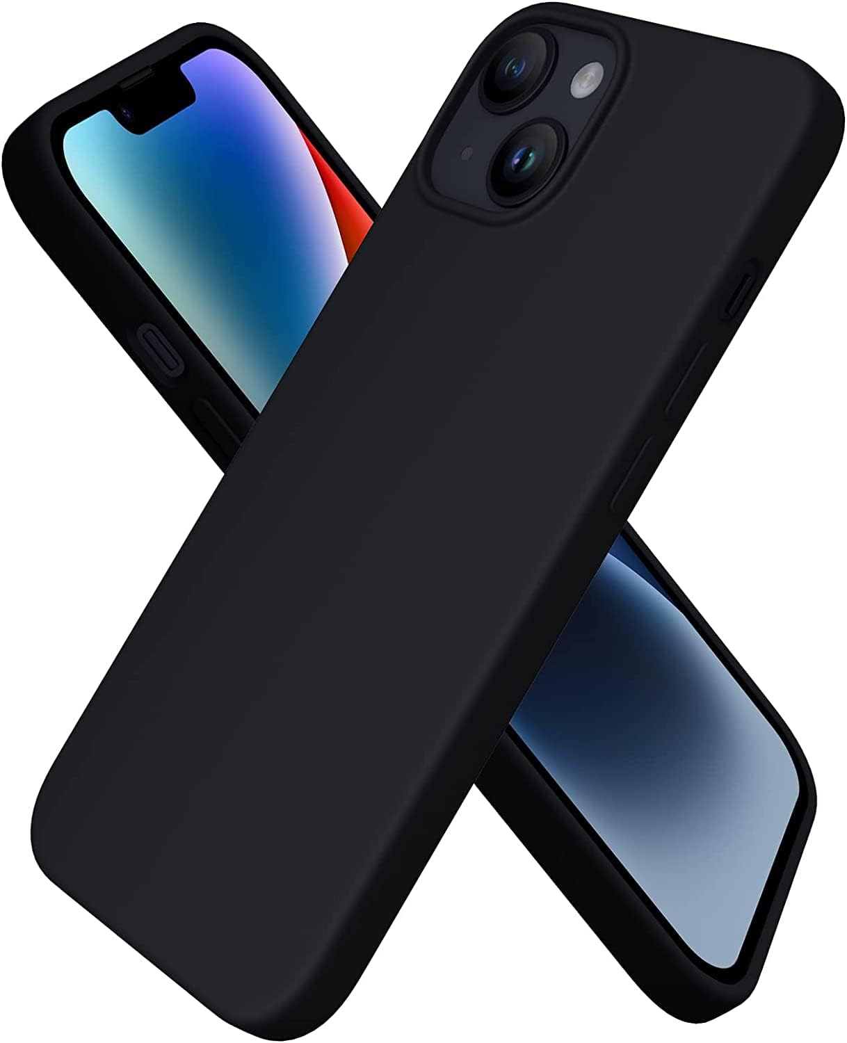 URUCHI iPhone 14 Plus  15 Plus Kılıf 6.7 inç ile Uyumlu, Uruchi İnce Sıvı Silikon 3 Katmanlı Tam Kaplamalı Yumuşak Jel Kauçuk Kılıf Kapak, Siyah