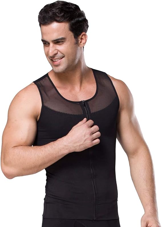 BaronHong Original Zip Up Men's Chest Compression Shirt to Hide Gynecomastia Moobs