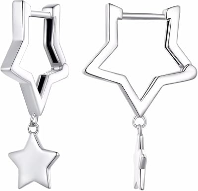 Star Hoop Earrings for Women, 925 Sterling Silver Hypoallergenic Small Sleeper Hoop Earrings Cute Huggie Hoops Star Dangle Earrings for Teen Girls