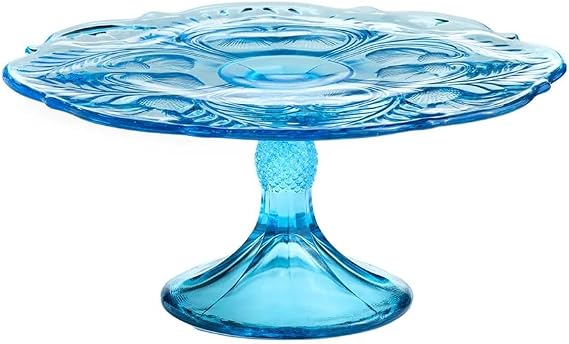 Cake Plate - Inverted Thistle - American Made - Mosser Glass USA - Small (Bermuda Blue)