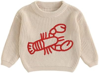 Toddler Boy Girl Lobster Sweaters Long Sleeve Winter Warm Embroidery Knit Pullover Tops Infant Baby Fall Clothes