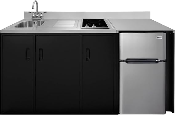 Summit Appliance CK72ADASINKL 72" Wide All-in-One Kitchenette, ADA Counter Height, Stainless Steel Sink and Faucet, 2-Door Refrigerator-Freezer, 2-Burner Smooth-top Cooktop, Indicator Lights