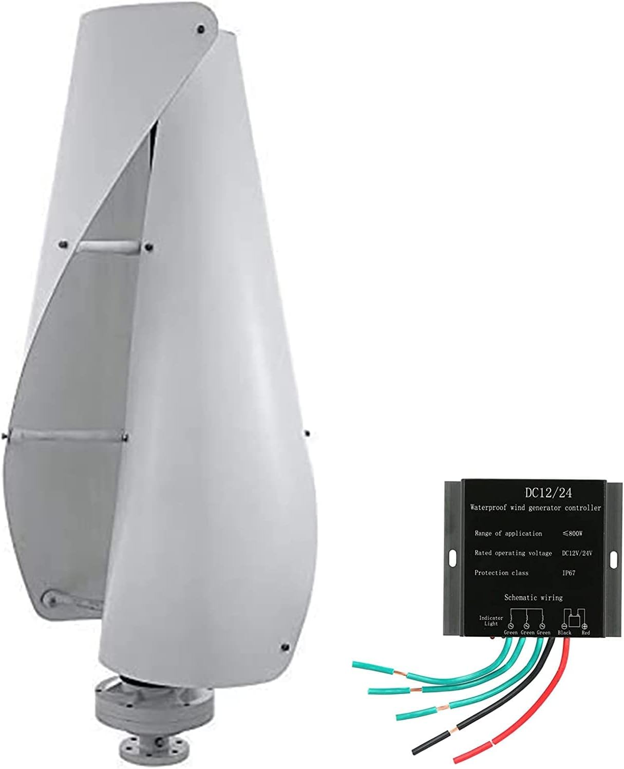 Vertical Spiral Wind Turbine Wind Turbine 9000W Wind Turbine White 2 Blades with MPPT Charge Controller Vertical Wind Turbine