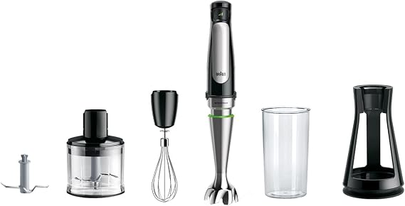 Braun MultiQuick 7 MQ 7035X Hand Blender - Hand Blender with Removable Stainless Steel Mixing Base with ActiveBlade Technology for Pureeing the Hardest Ingredients incl. 3-Piece Accessory Set 1000 Watt Black [Energy Class A]