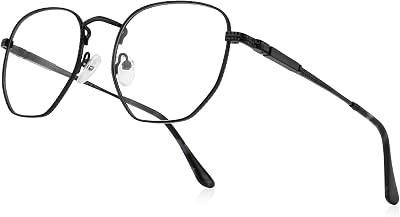 Classic Square Polygon Reading Glasses for Men Women Light Blocking Computer Readers Spring Hinge Metal Frame