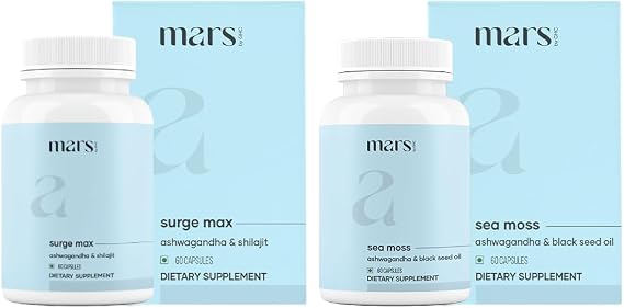 mars by GHC Power Surge Combo: Surge Max & Sea Moss Capsules | Powered with Natural Extracts: Sea Moss, Shilajit, Black Seed Oil for Overall Well Being | 120 Capsules | Pack of 1