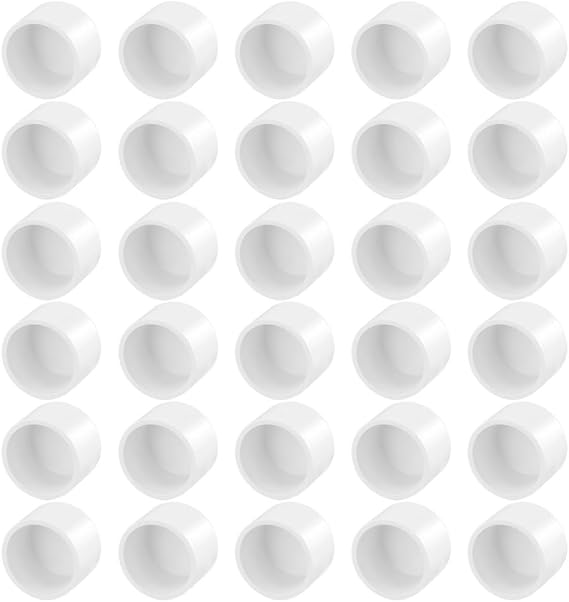 30-Pack 1 PVC Pipe End Caps for Furniture Grade Adapters, White Plug Fittings, DIY Garden Shelf, SCH 40 Pipe End Plug Sockets