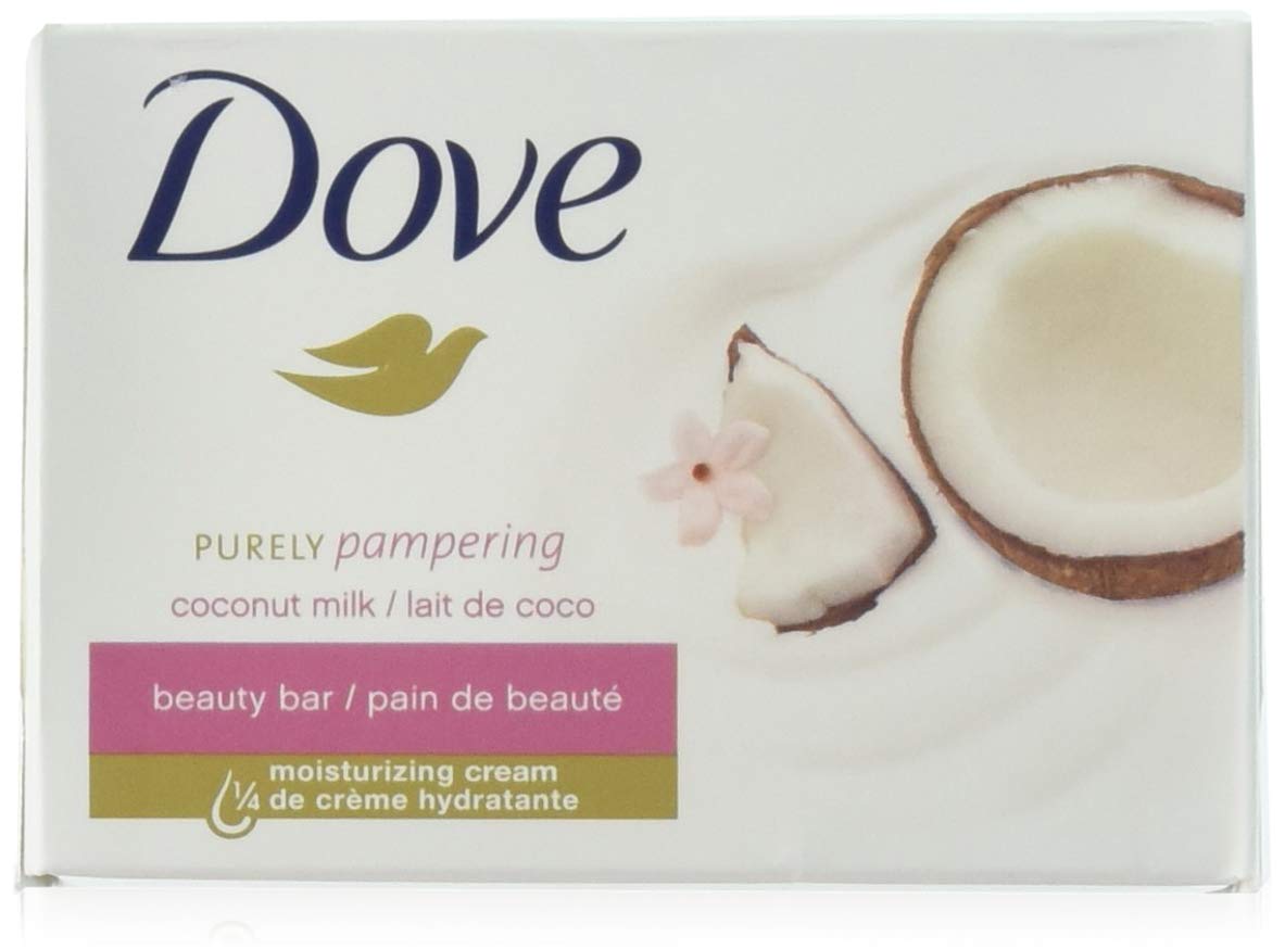 Dove Soap Beauty Bar, Coconut Milk Purely Pampering, 24-Pack. 25% Moisturizing Lotion &amp; Cream. Hypo-Allergenic &amp; Fragrance Free. Great for Hands, Face &amp; Body! 24 Bars of Soap, 3.5oz Each Bar