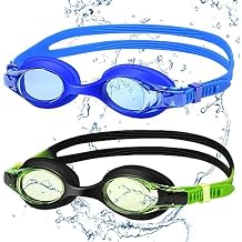 Kids Swim Goggles 2 Pack, Anti Fog No Leak Swimming Goggles for Boys Girls Ages 6-14, Wide View Swim Goggles Kids