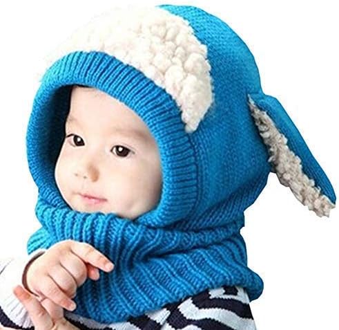 Scarf Woolen Earflap Hood Warm Skull Knit Caps,Crochet Earflap Pilot Hats Beanie Cap for Toddlers Baby Girls and Boys