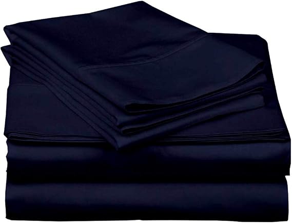 Queen Size Waterbed (60"X84") 4 Piece Attached Fitted Sheet with 12 Inches Deep Pocket Rich Egyptian Cotton 400 Thread Count Navy Blue Solid Waterbed Sheet