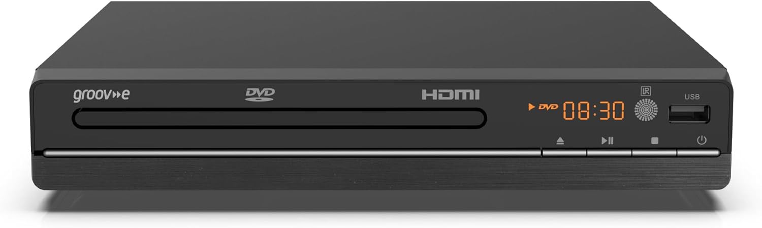 Groov-e Compact DVD Player - Media Device with Full HD 1080p Upscaling, Media Box with USB, Mp3 and CD Support, Multi Region Disc Playback, Includes Remote - Black