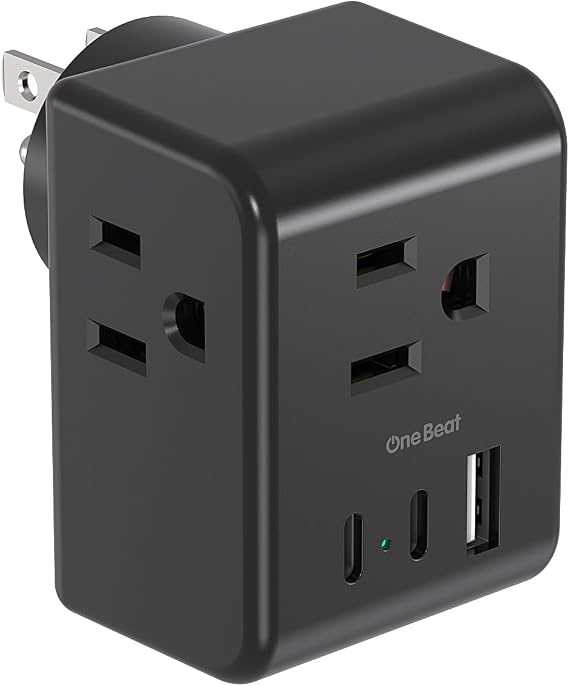 Multi Plug Outlet Extender, Power Strip Non Surge Protector Electric Outlet Splitter with 3 USB Wall Charger (2 USB C), Multiple Outlet Expander for Cruise, Dorm, Travel, Home, Office(Black)