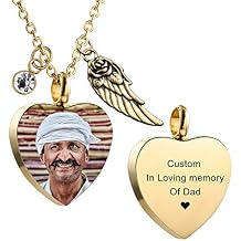MeMeDIY Personalized Angel Wing Pendant Heart Urn Necklace Bracelet Engraving Photo/Name Custom Birthstones for Men Women Pet Stainless Steel Ashes Memorial Keepsake Cremation Funnel Kit