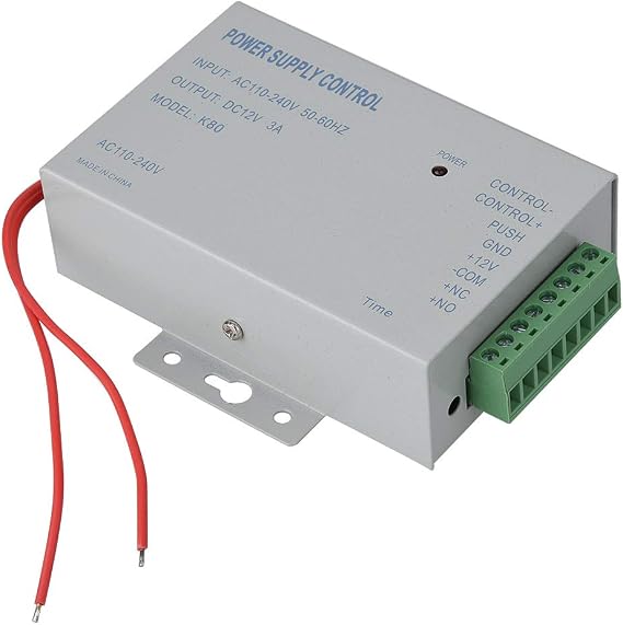 Electric Lock Power Supply, DC 12V 3A 30W Access Control Power Supply Controller with Automatic Delay for Door Access Control System