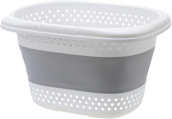 Collapsible Laundry Basket, Foldable Large Plastic Clothes Hamper for Washing & Storage, Save Space Durable Clothes Baskets with Handle, Home Gadgets(Light Gray)