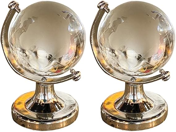 minkissy 2 pcs Mini Crystal Globe Tabletop Globe Decor Geographic Adornment with High Borosilicate Material Transparent Desktop Ornament for Home Office Store and School Display